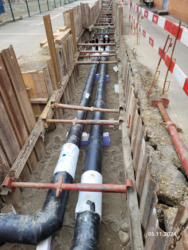 Grabensicherung mit Spriessung der Fernwärmeleitung (Vor- und Rücklauf) Grabensicherung mit Spriessung der Fernwärmeleitung (Vor- und Rücklauf)